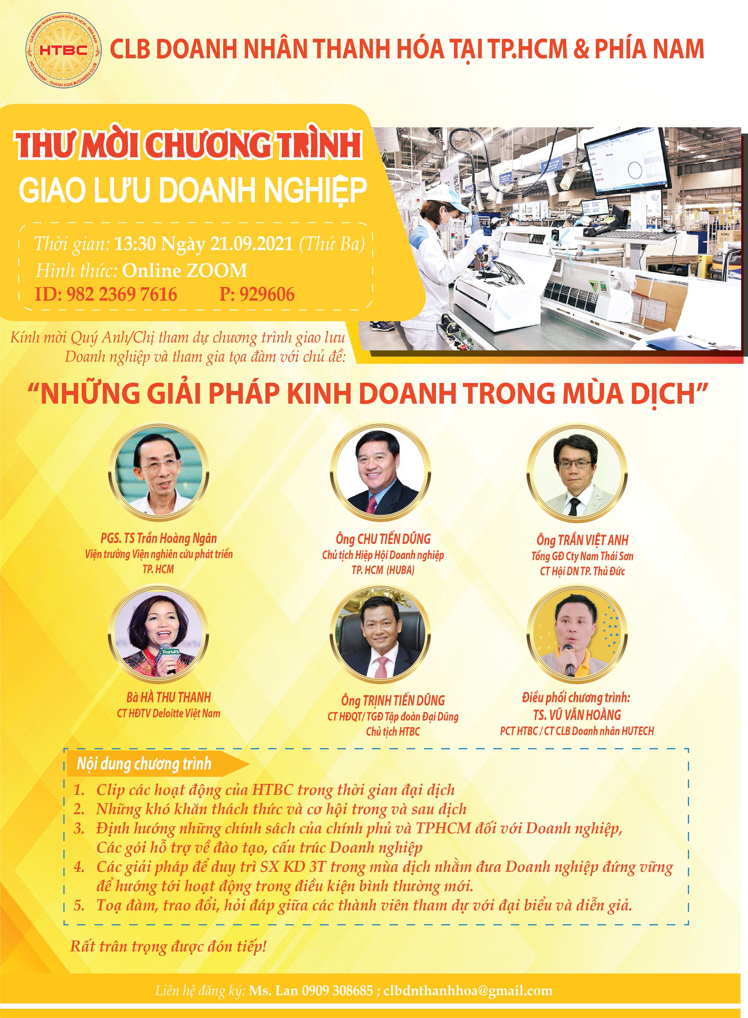 THƯ MỜI THAM DỰ TỌA ĐÀM ONLINE NHỮNG GIẢI PHÁP KINH DOANH TRONG MÙA DỊCH   CLB Doanh Nhân Thanh Hóa tại TP HCM